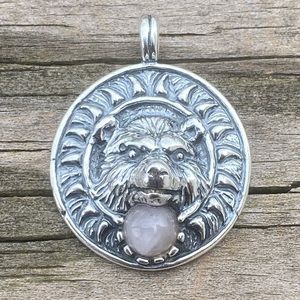 Bear Medicine Pendant .925 Sterling Silver genuine Rose Quartz gem Made In USA